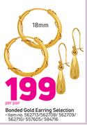 Bonded Gold Earring Selection 18mm-Per Pair