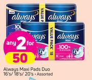 Always Maxi Pads Duo Assorted-2 x 16's/18's/20's