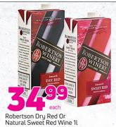 Robertsons Dry Red Or Natural Sweet Red Wine-1l Each