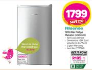 Hisense 120Ltr Bar Fridge Metallic H120RME