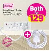 Simple Choice 3m Extension + 6 Way Multiplug-Both For