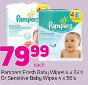 Pampers Fresh Baby Wipes 4X64's Or Sensitive Baby Wipes 4X56's-Each