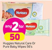 Huggies Natural Care Or Pure Baby Wipes-2X56's