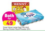 Great Value Large Eggs 18's & Benny Chicken Stock Powder 20's-For Both