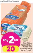 Blue Ribbon Toaster Brown Bread 700g & Great Value Large Eggs 6's-Any 2