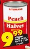 Ritebrand Peach Halves/Slices In Syrup-410g Each
