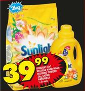 Sunlight 2 In 1 Regular hand Washing Powder 2Kg/Liquid Handwash 1.5Ltr-Each