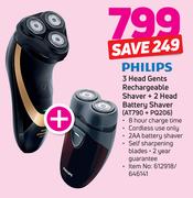 Philips 3 Head Gents Rechargeable Shaver+2 Head Battery Shaver(AT790+PQ206)