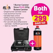 Alva 1 Burner Canister Stove Plus Butane Canister 220g-Both For