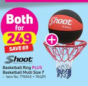Shoot Basketball Ring Plus Basket Multi Size 7-Both For