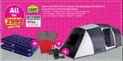Camp Master Dome Tent 805+2x Camper Sleeping Bags+220V Air Pump+2 x Twin Flocked Airbed-For All