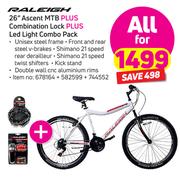 Raleigh 26" Ascent MTB+Combination Lock+Led Light Combo Pack