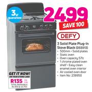 Defy 3 Solid Plate Plug In Stove Black DSS513