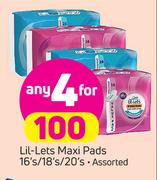 Lil-Lets Maxi Pads-4x16's/18's/20's