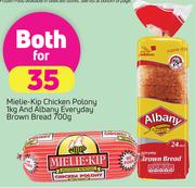 Mielie-Kip Chicken Polony 1Kg And Albany Everyday Brown Bread 700g-Both