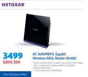 Netgear AC 1600Mbps Gigabit Wireless ADSL Router D6400