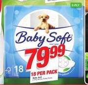Baby Soft 2 Ply White Toilet Rolls-18 Per Pack