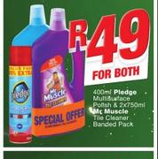 Pledge Multi Surface Polish-400ml & Mr.Muscle Tile Cleaner Banded Pack-2 x 750ml-For Both