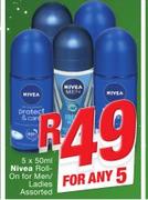 Nivea Roll On For Men/Ladies Assorted-5 x 50ml