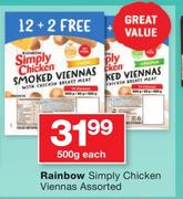 Rainbow Simply Chicken Viennas Assorted-500g Each