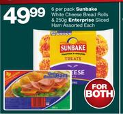 Sunbake White Cheese Bread Rolls-6 Per Pack & Enterprise Sliced Ham Assorted-250g Each-For Both