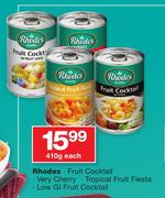 Rhodes Fruit Cocktail, Very Cherry, Tropical Fruit Fiesta, Low Gi Fruit Cocktail-410g Each