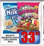 Milkit/Monsta Pops Lollipops-48's