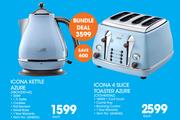 DeLonghi Icona Kettle Azure And DeLonghi Icona 4 Slice Toaster Azure-Bundle