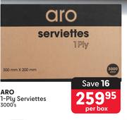 Aro 1 Ply Serviettes 3000s-Per Box