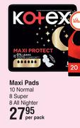Kotex Maxi Pads 10 Normal, 8 Super, 8 All Nighter-Per Pack