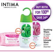 Intima Soothing Wipes 40 Wipes Plus Intimate Wash 220ml Assorted-Both For