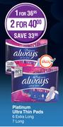 Always Platinum Ultra Thin Pads 6 Extra Long, 7 Long-For 2