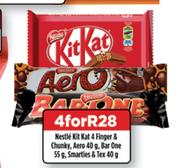 Nestle Kitkat 4 Finger & Chunky,Aero-40g,Bar One-55g,Smarties & Tex-40g-For 4