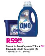 Omo Auto Capsules 17 Pack Or Omo Auto Liquid Detergent 1.5L-Each