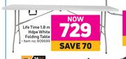 Life Time 1.8m HDPE White Folding Table