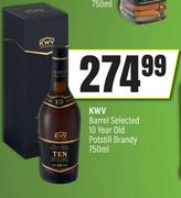 KWV Barrel Selected 10 Year Old Potstill Brandy-750ml