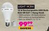 Lightworx 12W Rechargeable A80 Bulb (B22 Or E27) + Hang Hook