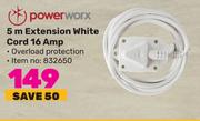 Powerworx 5m Extension White Cord 16 Amp