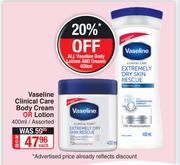Vaseline Clinical Care Body Cream Or Lotion Assorted-400ml Each