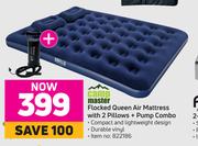Campmaster Flocked Queen Air Mattress With 2 Pillows + Pump Combo