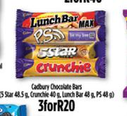 Cadbury Chocolate Bars(5 Star 48.5g, Crunchie 40g, Lunch Bar48g, PS 48g)-For 3