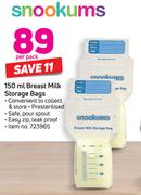 Snookums 150ml Breast Milk Storage Bags-Per Pack