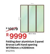 Folding Door Aluminium 3 Panel Bronze Left Hand Opening W 1790 mm x H 2090 mm