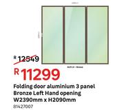 Folding Door Aluminium 3 Panel Bronze Left Hand Opening W 2390 mm x H 2090 mm