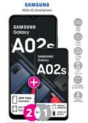 2 x Samsung A02s 4G Smartphone-On 1GB Red Top Up Core More Data + On Promo 65