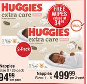 Huggies Extra Care Nappies 2 Pack Size 1-5-Per 2 Pack