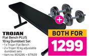 Trojan Flat Bench Plus 10Kg Dumbbell Set-Both For