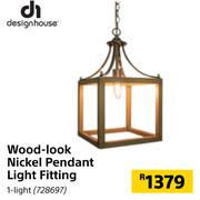Designhouse Wood Look Nickel Pendant Light Fitting (1 Light)