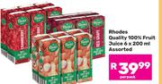Rhodes Quality 100% Fruit Juice Assorted 6 x 200ml-Per Pack