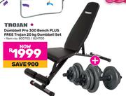 Trojan Dumbbell Pro 300 Bench Plus Free Trojan 20Kg Dumbbell Set